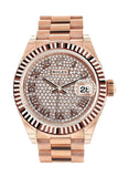 Rolex Datejust 28 Pave Diamond Dial Fluted Bezel Rose Gold President Ladies Watch 279165 / None