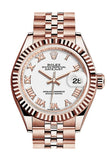 Rolex Datejust 28 White Roman Dial Fluted Bezel Rose Gold Jubilee Ladies Watch 279175 / None