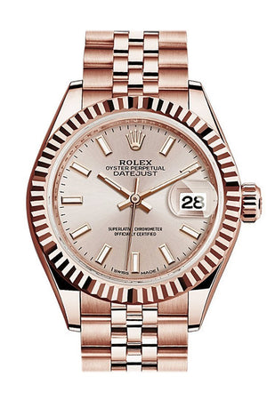 Rolex Datejust 28 Sundust Dial Fluted Bezel Rose Gold Jubilee Ladies Watch 279175 / None