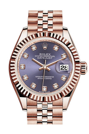 Rolex Datejust 28 Aubergine Diamond Dial Fluted Bezel Rose Gold Jubilee Ladies Watch 279175 / None