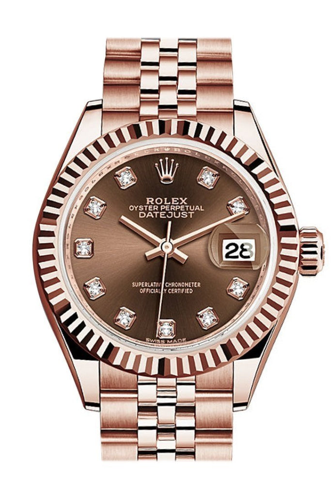 Rolex 279165 Datejust 28 Chocolate Diamond Dial Fluted Rose Gold