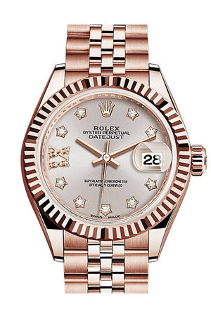 Rolex Datejust 28 Sundust 9 Diamonds Set In Star Dial Fluted Bezel Rose Gold Jubilee Ladies Watch