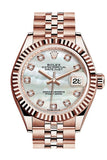 Rolex Datejust 28 Mother of Pearl Diamond Dial Fluted Bezel Rose Gold Jubilee Ladies Watch 279175