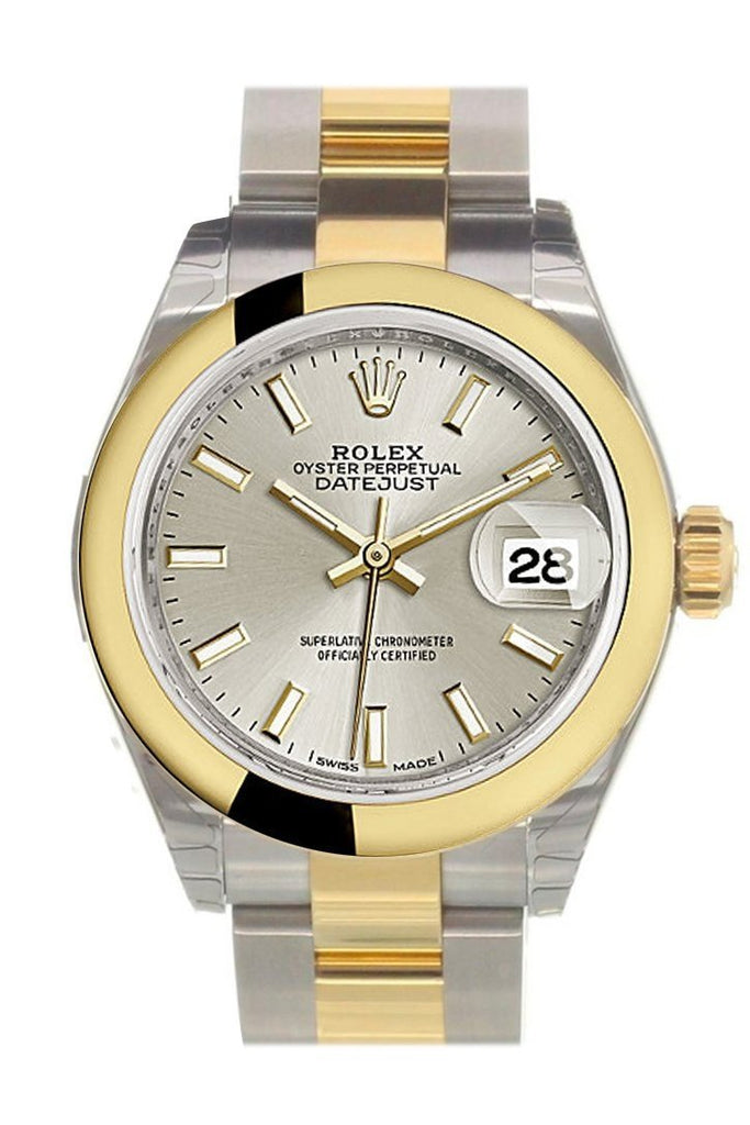 Rolex Datejust 28 Silver Dial Yellow Gold Two Tone Ladies Watch 279163
