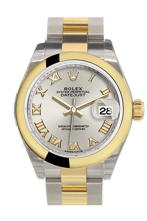 Rolex Datejust 28 Silver Roman Dial Yellow Gold Two Tone Ladies Watch 279163