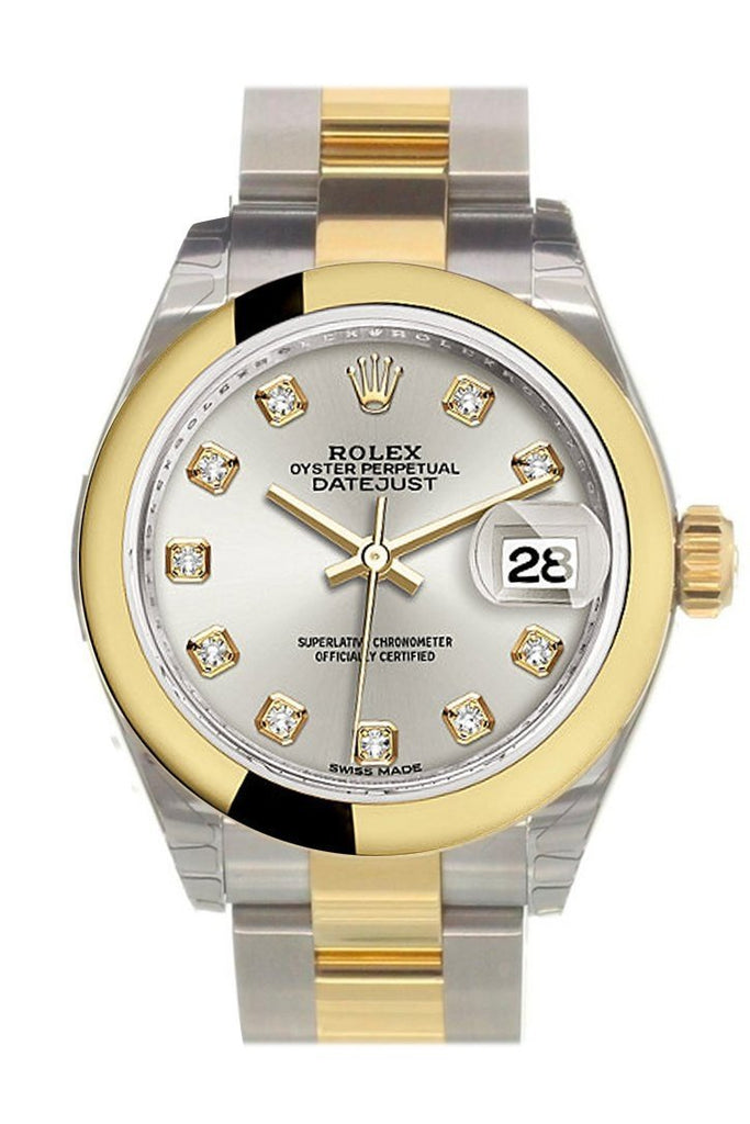 Rolex Datejust 28 Silver Diamond Dial Yellow Gold Two Tone Ladies Watch 279163