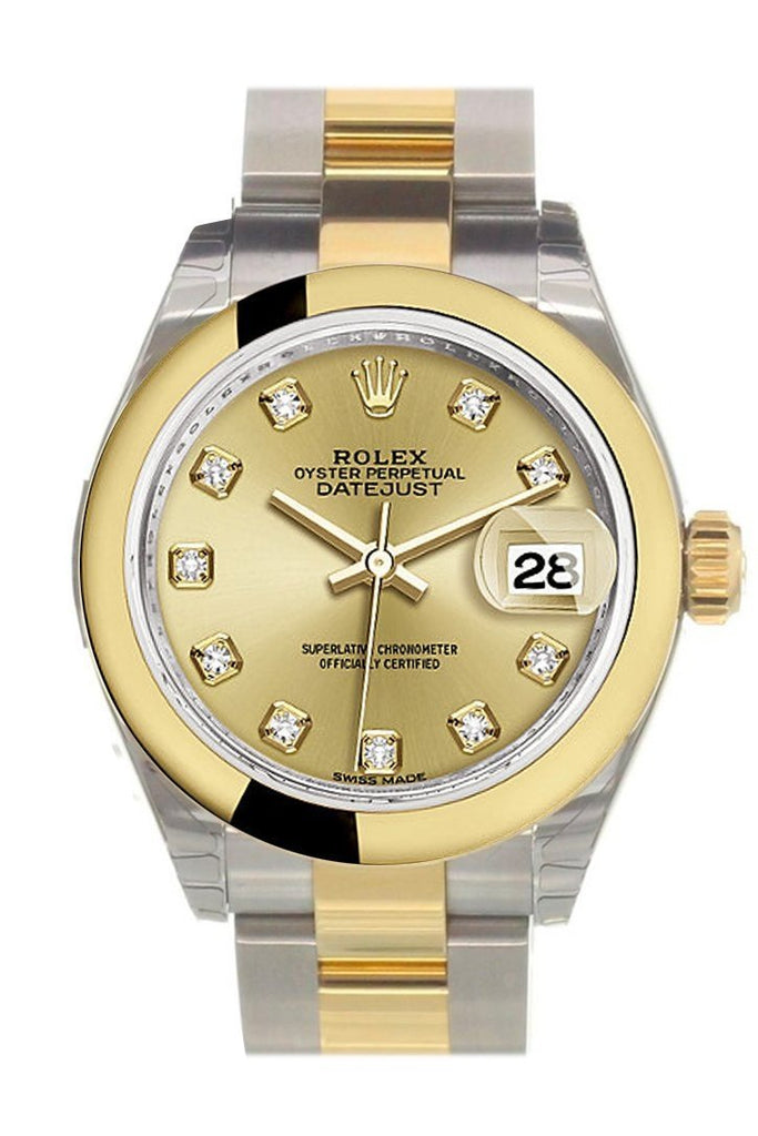 Rolex Datejust 28 Champagne Diamond Dial Yellow Gold Two Tone Ladies Watch 279163