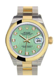 Rolex Datejust 28 Mint Green Diamond Dial Yellow Gold Two Tone Ladies Watch 279163