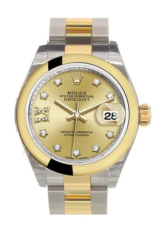 Rolex Datejust 28 Champagne 9 Diamonds Set In Star Dial Yellow Gold Two Tone Ladies Watch 279163