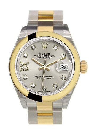 Rolex Datejust 28 Silver 9 Diamonds Set In Star Dial Yellow Gold Two Tone Ladies Watch 279163