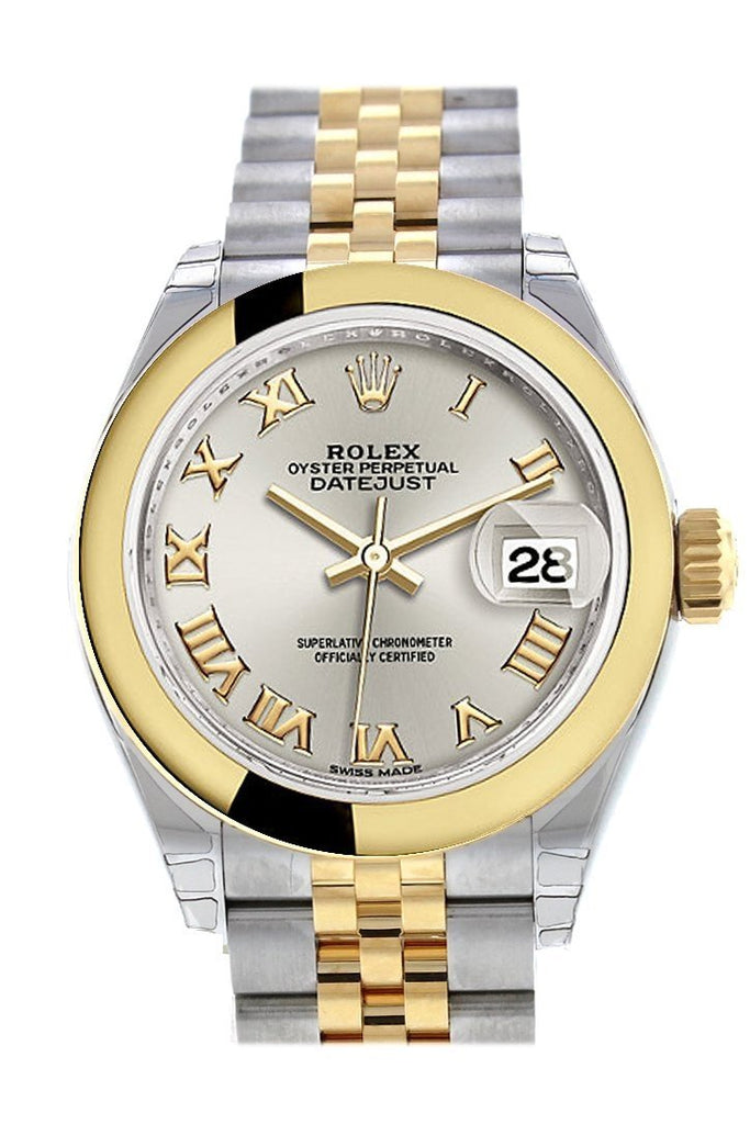 Rolex Datejust 28 Silver Roman Dial Yellow Gold Two Tone Jubilee Ladies Watch 279163 / None