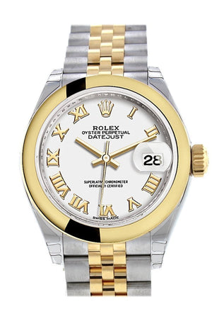 Rolex Datejust 28 White Roman Dial Yellow Gold Two Tone Jubilee Ladies Watch 279163 / None
