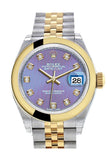 Rolex Datejust 28 Lavender Diamond Dial Yellow Gold Two Tone Jubilee Ladies Watch 279163