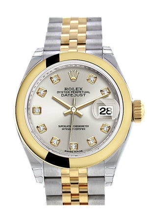 Rolex Datejust 28 Silver Diamond Dial Yellow Gold Two Tone Jubilee Ladies Watch 279163 / None