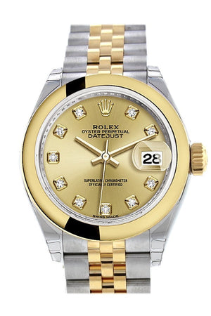 Rolex Datejust 28 Champagne Diamond Dial Yellow Gold Two Tone Jubilee Ladies Watch 279163 / None
