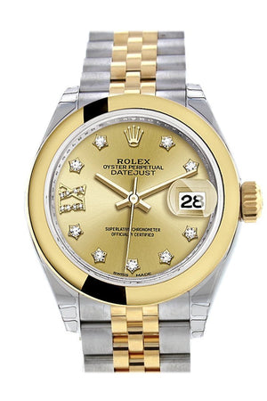 Rolex Datejust 28 Champagne 9 Diamonds Set In Star Dial Yellow Gold Two Tone Jubilee Ladies Watch