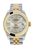 Rolex Datejust 28 Silver 9 Diamonds Set In Star Dial Yellow Gold Two Tone Jubilee Ladies Watch