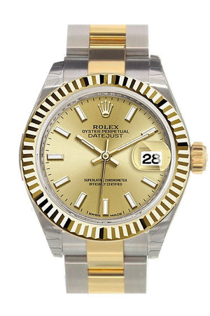 Rolex Datejust 28 Champagne Dial Fluted Yellow Gold Two Tone Ladies Watch 279173