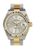Rolex Datejust 28 Silver Dial Fluted Yellow Gold Two Tone Ladies Watch 279173