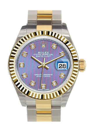 Rolex Datejust 28 Lavender Diamond Dial Fluted Yellow Gold Two Tone Ladies Watch 279173