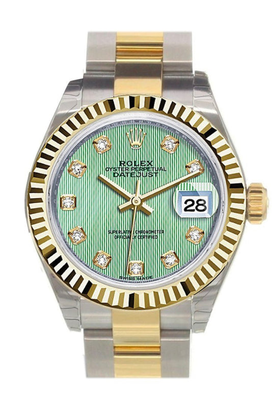 Rolex 279173 Datejust 28 Mint Green Diamond Yellow Gold Two Tone