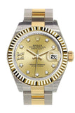 Rolex Datejust 28 Champagne 9 diamonds set in star Dial Fluted Yellow Gold Two Tone Ladies Watch 279173