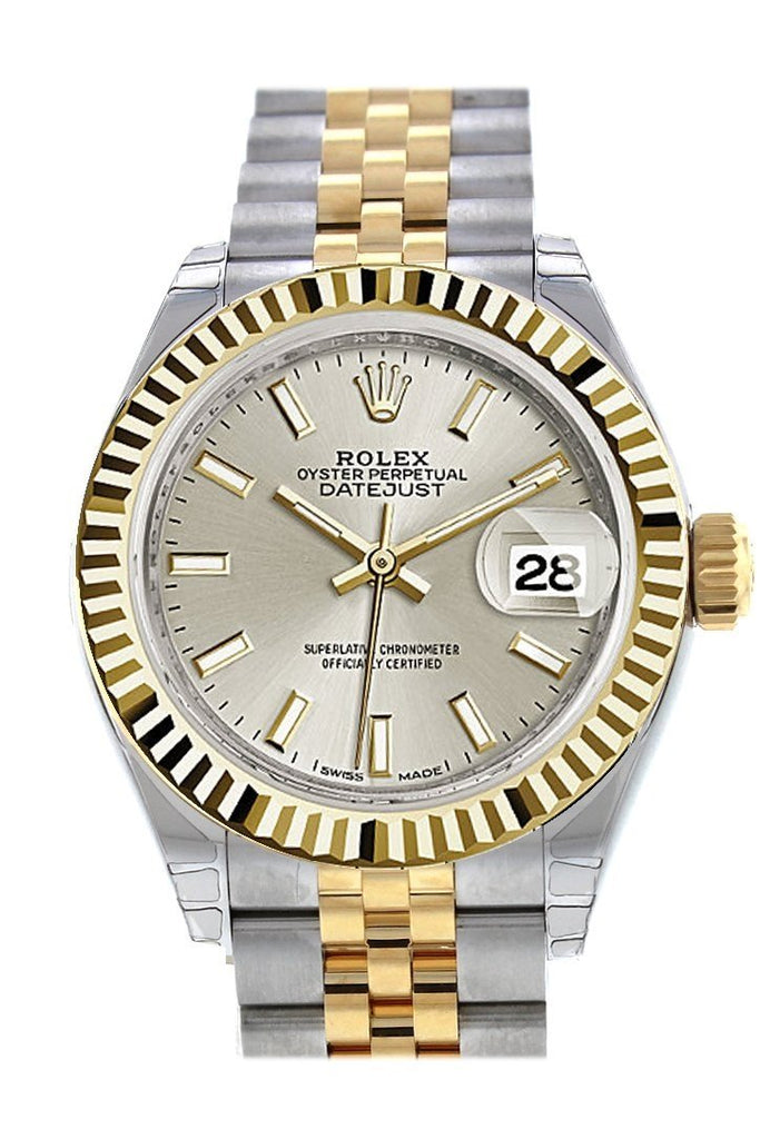 Rolex Datejust 28 Silver Dial Fluted Yellow Gold Two Tone Jubilee Ladies Watch 279173 / None