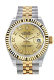 Rolex Datejust 28 Champagne Roman Dial Fluted Yellow Gold Two Tone Jubilee Ladies Watch 279173 /