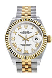 Rolex Datejust 28 White Roman Dial Fluted Yellow Gold Two Tone Jubilee Ladies Watch 279173 / None