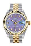 Rolex Datejust 28 Lavender Diamond Dial Fluted Yellow Gold Two Tone Jubilee Ladies Watch 279173 /