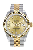Rolex Datejust 28 Champagne 9 Diamonds Set In Star Dial Fluted Yellow Gold Two Tone Jubilee Ladies