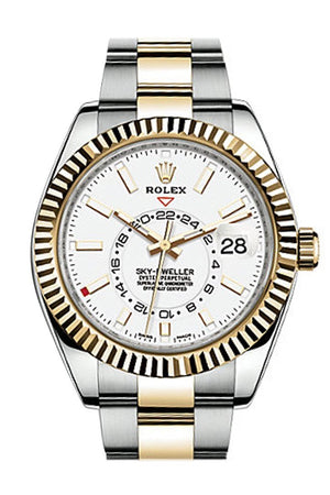 Rolex Sky Dweller White Dial 18K Yellow Gold Bezel Two Tone Oyster Mens Watch 326933
