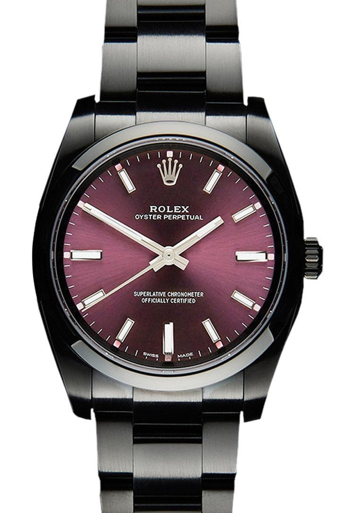 Rolex Black-Pvd Oyster Perpetual Purple Dial Stainless Steel Black Boc Coating Mens Watch / None Pvd