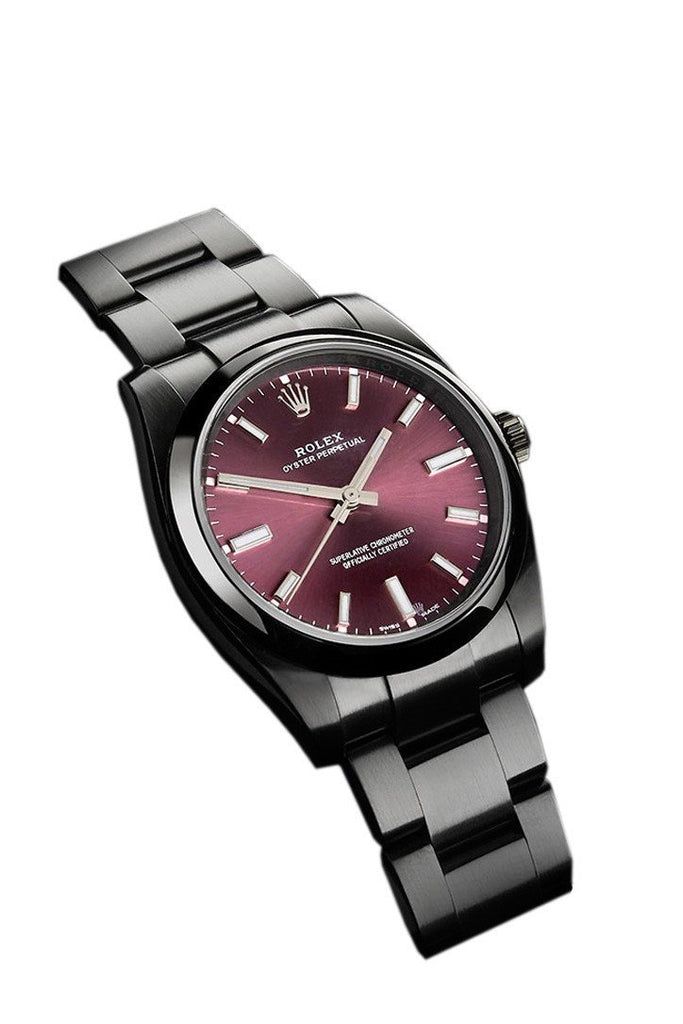 Rolex Black-Pvd Oyster Perpetual Purple Dial Stainless Steel Black Boc Coating Mens Watch Pvd