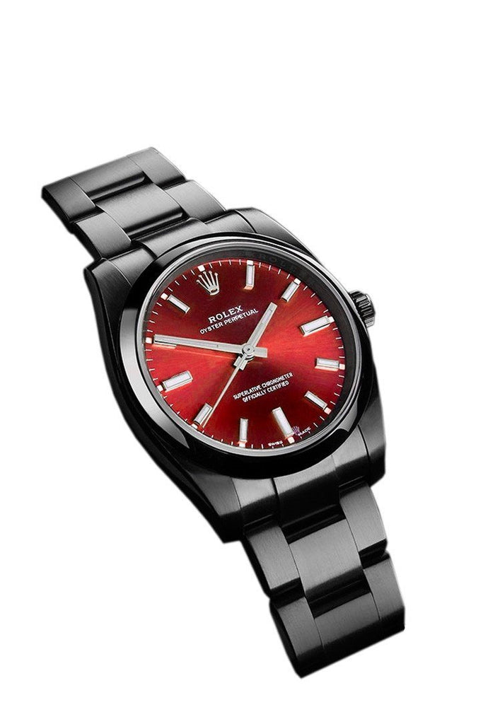 Rolex Black-Pvd Oyster Perpetual Red Dial Stainless Steel Black Boc Coating Mens Watch 114300 Pvd
