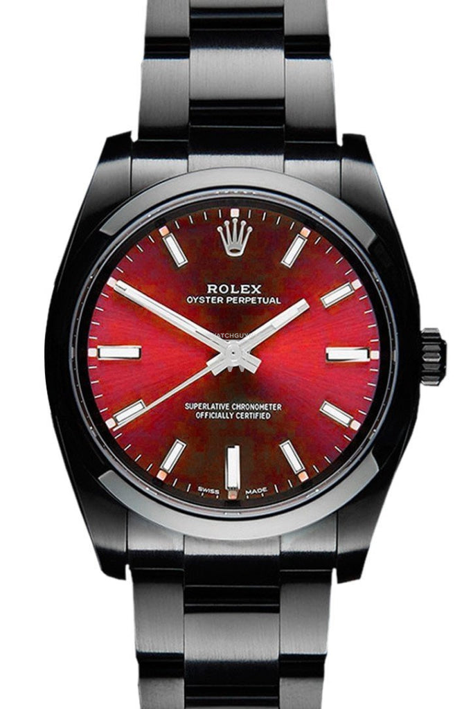 Rolex Black pvd Oyster Perpetual Red Dial Stainless Steel 114300 WatchGuyNYC