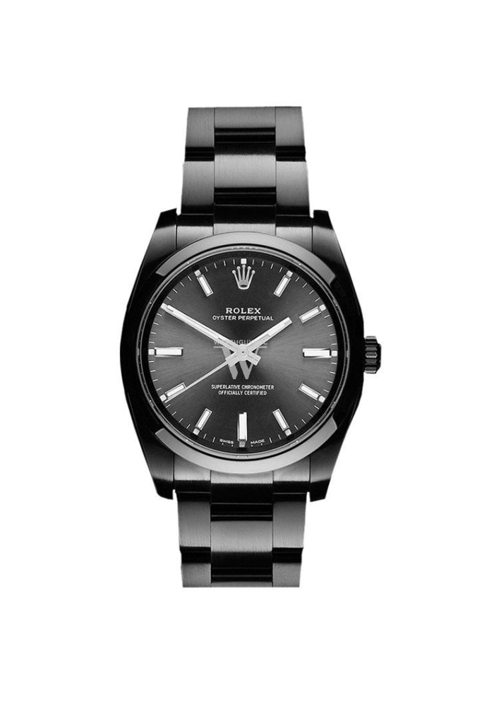 Rolex Black-Pvd Oyster Perpetual Black Dial Stainless Steel Boc Coating Mens Watch Pvd