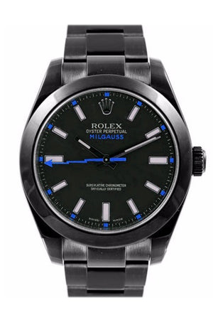 Rolex Black-Pvd Milgauss Black Red Index Dial Domed Bezel L Boc Coating Oyster Bracelet Unisex Watch