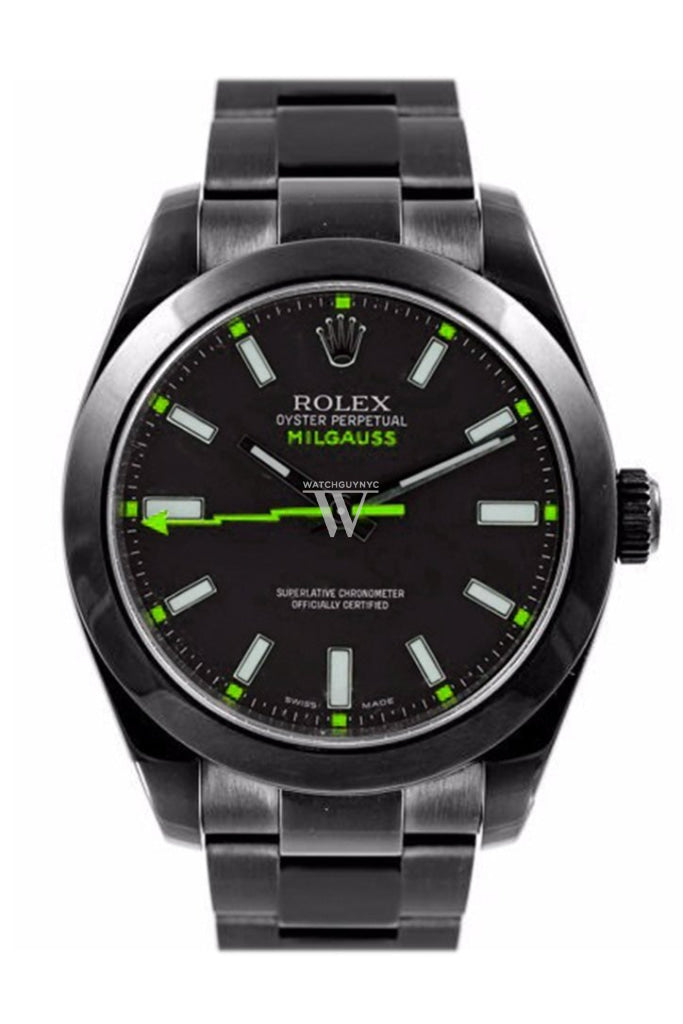 Rolex Black pvd Milgauss Black Red Index Dial Domed Bezel l Black Boc Coating Oyster Bracelet Unisex Watch 116400v