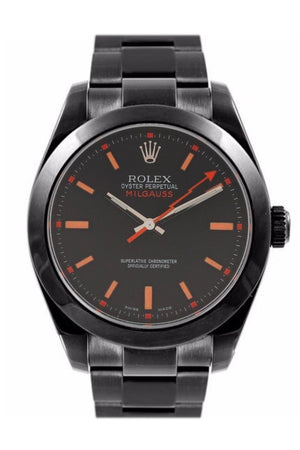 Rolex Black-Pvd Milgauss Black Blue Index Dial Domed Bezel Boc Coating Oyster Bracelet Unisex Watch