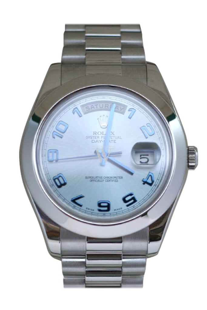 Rolex President Day-Date II Ice Blue Dial Platinum Mens Watch 218206 Box  Card