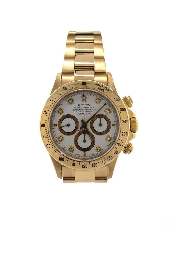 Rolex Daytona Zenith 18K Yellow Gold White Diamonds Dial Watch 16528 Pre-Owned-Watches