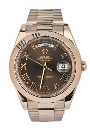 Rolex Day-Date Ii 41 President Chocolate Dial Rose Gold Mens Watch 218235 / None Pre-Owned-Watches