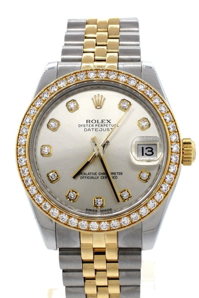 Rolex Datejust Lady 31 Silver Diamond Dial 18 Carat Yellow Gold Ladies Watch 178383
