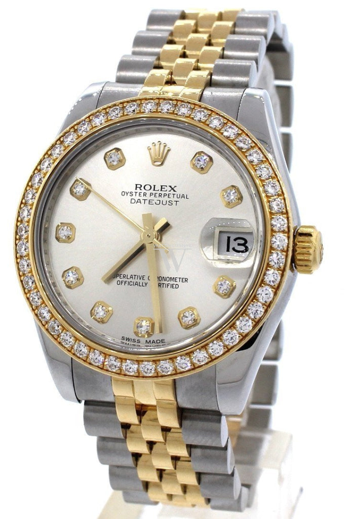 Rolex Datejust Lady 31 Silver Diamond Dial 18 Carat Yellow Gold Ladies Watch 178383