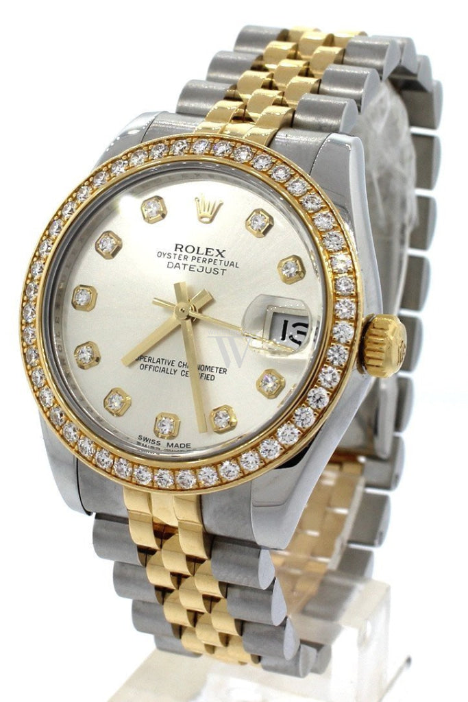 Rolex Datejust Lady 31 Silver Diamond Dial 18 Carat Yellow Gold Ladies Watch 178383