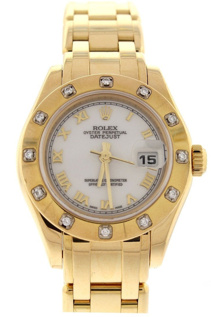 Rolex Oyster Perpetual Pearlmaster 18Kt Yellow Gold Diamond Ladies Watch 80318 White / None