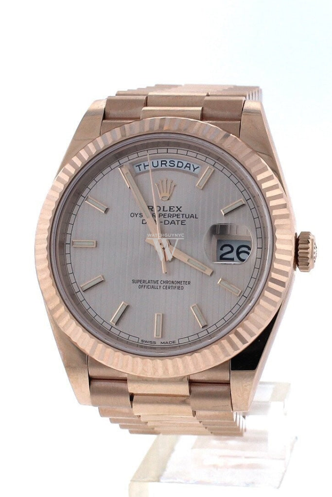 Rolex Day Date 40 Sundust Stripe 18K Everose Gold 228235 WatchGuyNYC