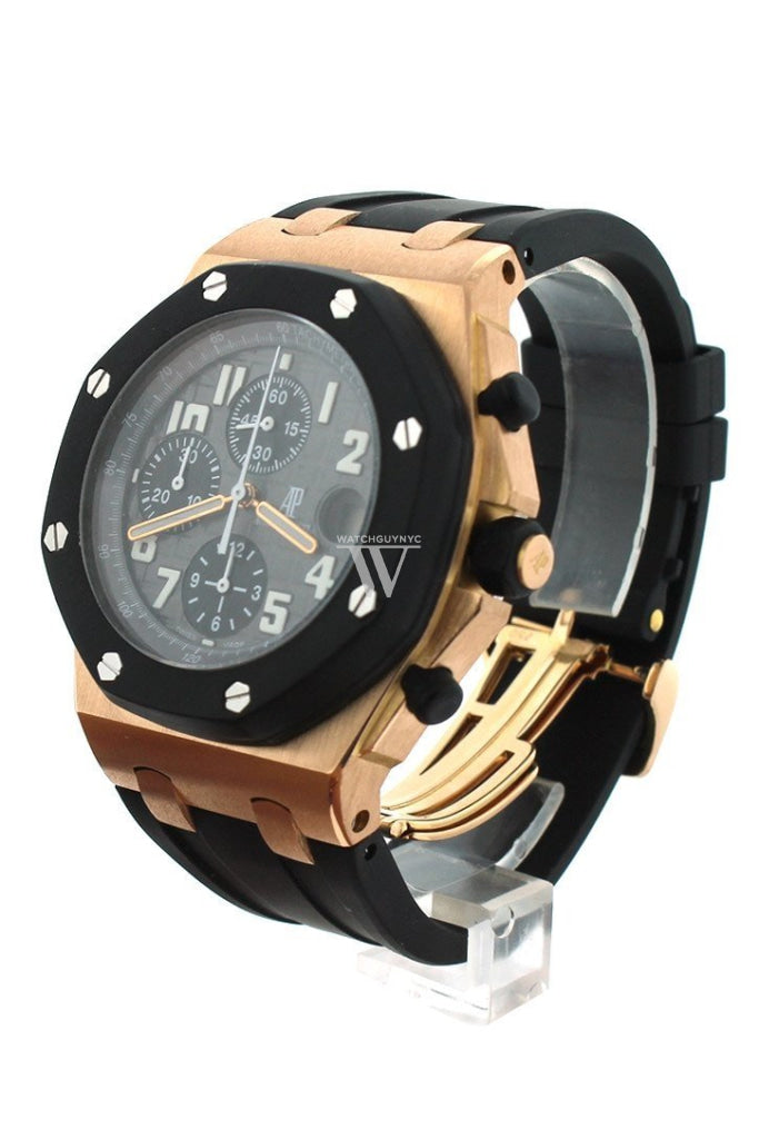 Audemars Piguet Royal Oak Offshore Black Dial 18Kt Rose Gold Rubber Chronograph Mens Watch