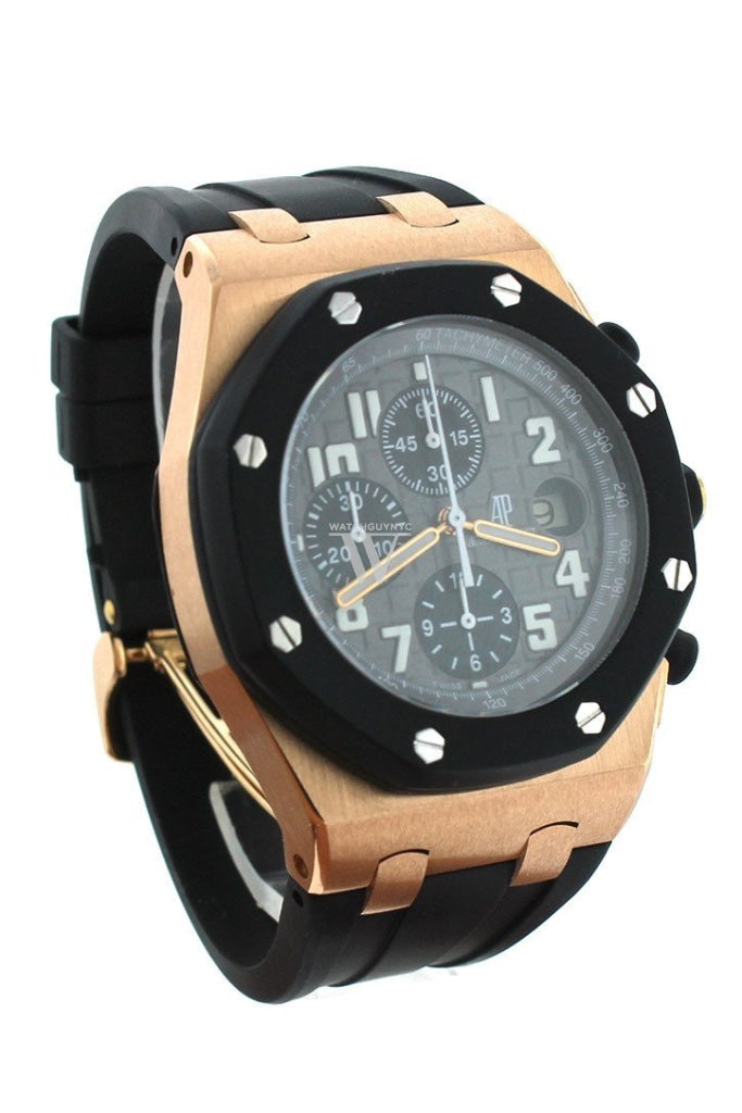 Audemars Piguet Royal Oak Offshore Black Dial 18Kt Rose Gold Rubber Chronograph Mens Watch